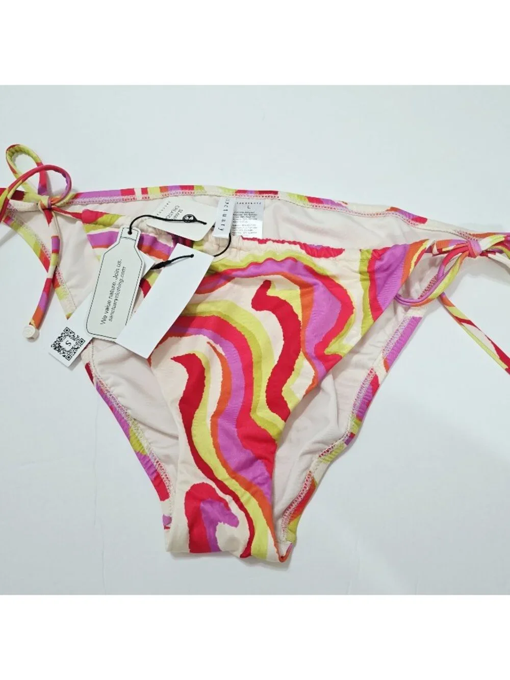 NEW Sanctuary - XL  Neon Swirl Side Tie Hipster Swim Bottom Orange Purple